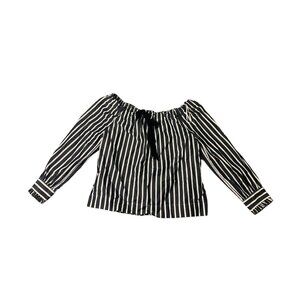 J Crew Womens Size Small Striped Cold Off Shoulder Blouse Top Shirt Black White